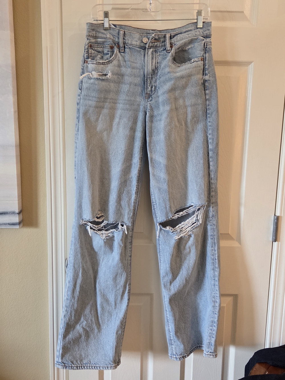 American Age Light Blue Ripped Straight-Leg Jeans